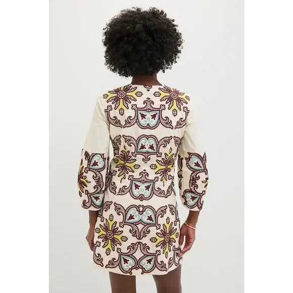 TUCKERNUCK Citron and Slate Blue Embroidered Long Sleeve Rhoda Tunic Dress 14NWT - Picture 2 of 6